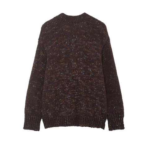 Damen Vintage Gemêleerd Strickjacke V-Ausschnitt Einreihig Locker Langarm Pullover Mit Taschen Casual Braun Outerwear