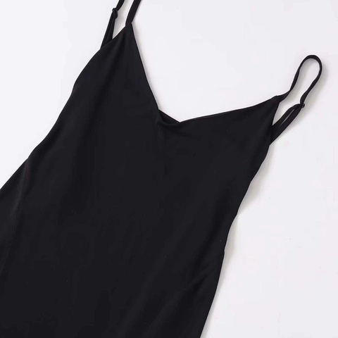 Women Sexy Spaghetti Strap Maxi Dress Polyester Solid Color V Neck Slit Irregular Hem Backless Summer Party Long Dress