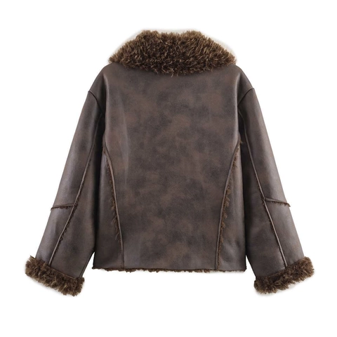 Giacca in Montone Sintetico da Donna Vintage Stile Aviatore Caldo Cappotto Invernale Casual a Maniche Lunghe per Pendolarismo