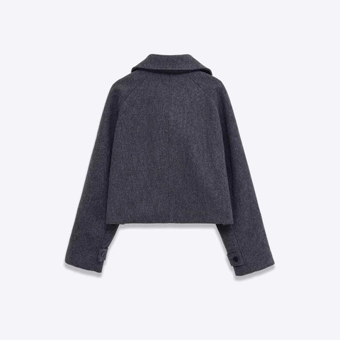 Women Fashion Solid Color Short Woolen Jacket Lapel Single Breasted Long Sleeve Elegant Autumn Commute Outerwear Coat