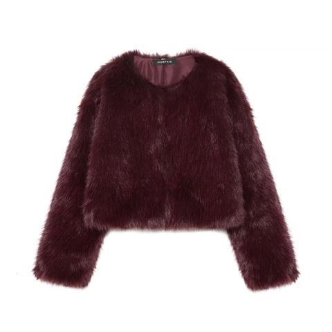 Women's Elegant Round Neck Faux Fur Jacket Long Sleeve Short Coat With Polyester Lining For Winter Office Party Casual