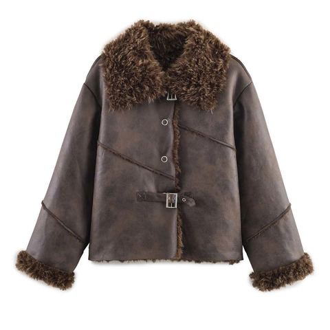 Giacca in Montone Sintetico da Donna Vintage Stile Aviatore Caldo Cappotto Invernale Casual a Maniche Lunghe per Pendolarismo