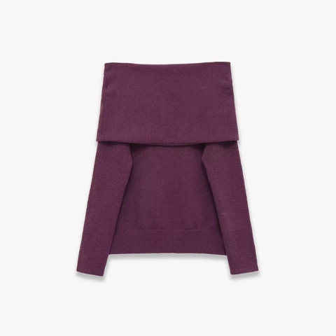 Women Elegant Off Shoulder Knit Sweater Wine Red Long Sleeve Pullover Soft Solid Color Slim Fit Fashion Spring Top