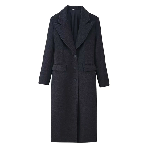 Cappotto Lungo di Lana da Donna Elegante Collo a Rever Monopetto Vestibilità Larga Giacca Invernale Calda con Tasche