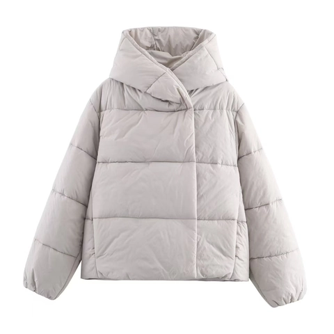 Women's Winter Hooded Puffer Jacket Warm White Duck Down Quilted Coat Fashion Windproof Stand Collar Padded Outerwear