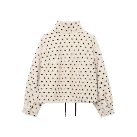 Dames Vintage Polka Dot Polar Fleece Jas Opstaande Kraag Kort Warm Teddy Jas Met Trekkoord Zoom Herfst Winter Bovenkleding