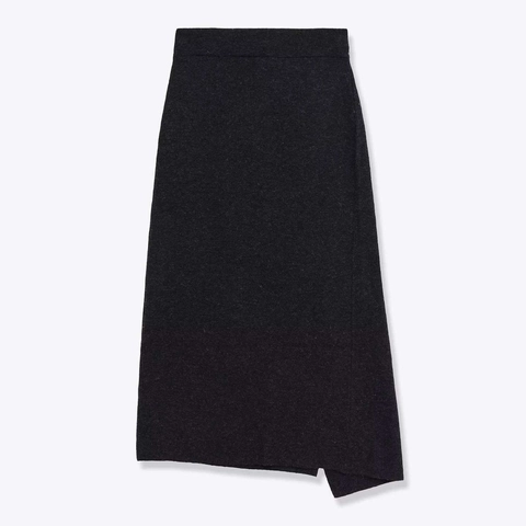 Elegante Falda Midi Envolvente de Punto Gris Oscuro Con Dobladillo Asimétrico Moda Mujer Oficina Conmutador Falda Color Sólido