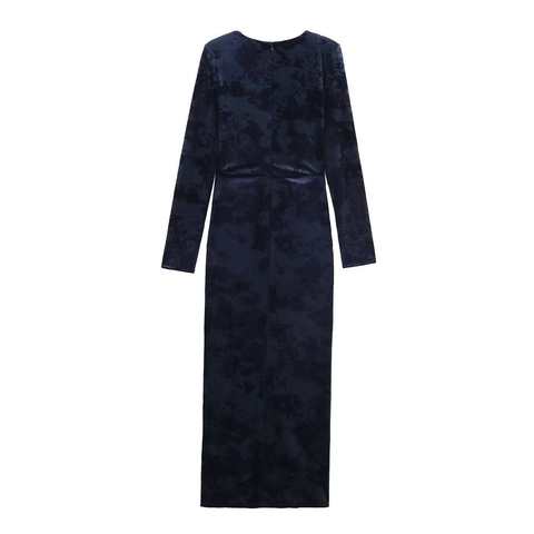 Elegante Dames Fluwelen Maxi-jurk Diepe V-hals Lange Mouw Gouden Metalen Gesp Bodycon Avondjurk Slim Fit