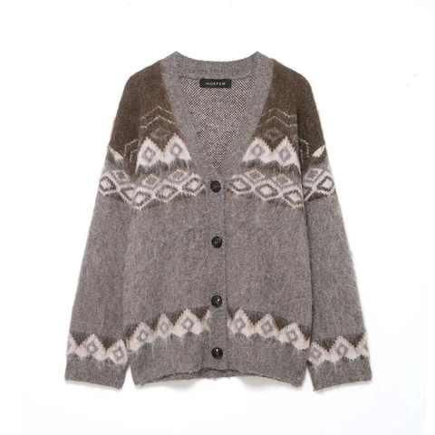 Women Retro Fair Isle Geometric Jacquard Knitted Cardigan Sweater V Neck Single Breasted Loose Long Sleeve Autumn Winter Top