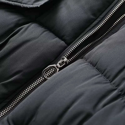 Chaqueta Acolchada Informal de Invierno para Mujer Con Cuello de Piel Sintética Desmontable Cremallera Ajuste Ceñido Color Negro Sólido Abrigo Cálido