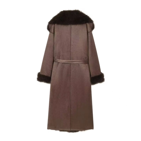Cappotto Lungo Elegante Effetto Scamosciato Da Donna Con Collo In Pelliccia Sintetica E Vita Cinturata Giacche Invernali Casual