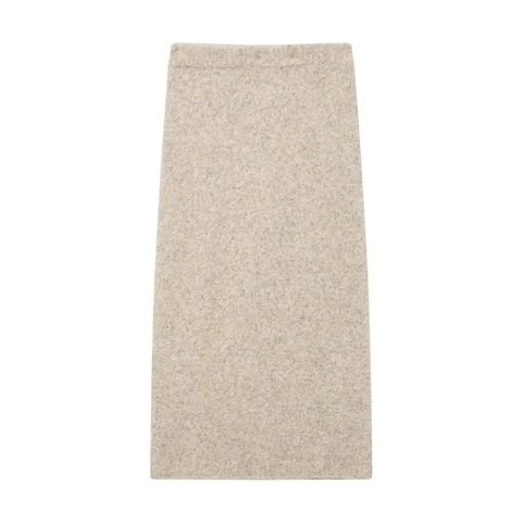 Gonna Midi in Maglia a Vita Alta da Donna Elegante Minimalista Tinta Unita Avena Autunno Inverno Gonna a Tubino Stile Pendolare