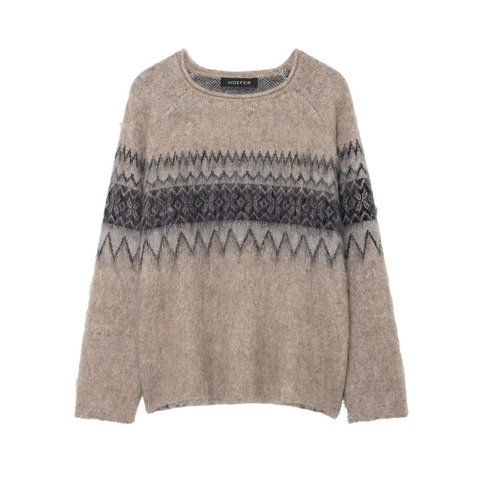 Pull en Maille Jacquard Fair Isle Décontracté Pour Femmes Col Rond Manches Longues Pullover Ample Texture Mohair Chaud