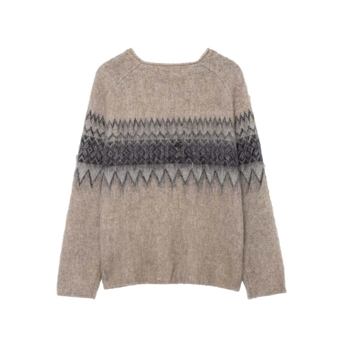 Pull en Maille Jacquard Fair Isle Décontracté Pour Femmes Col Rond Manches Longues Pullover Ample Texture Mohair Chaud