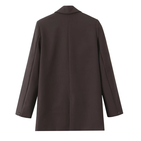 Dames Blazer Jas Dubbele Rij Knopen Revers Effen Donkerbruin Kantoor Casual Lange Mouwen Outwear Voor Dames Elegante Stijl