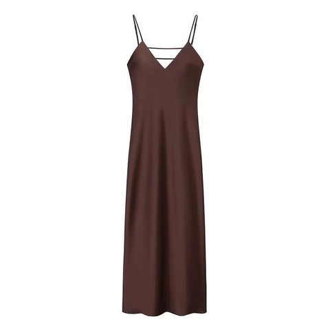 Women's Elegant Satin Cami Dress Deep V-Neck Sleeveless Silky Polyester Slim Fit Midi Maxi Long Dress For Party Clubwear