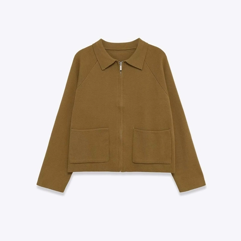 Women Retro Knit Cardigan Polo Collar Long Sleeve Zipper Jacket With Pockets Slim Fit Autumn Casual Sweater Top