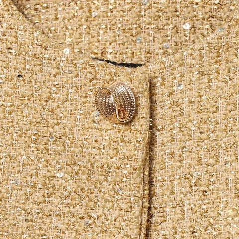 Giacca da Donna Elegante in Tweed con Paillettes Dorate Taglio Corto Manica Lunga con Bottone Decorativo per Festa Ufficio