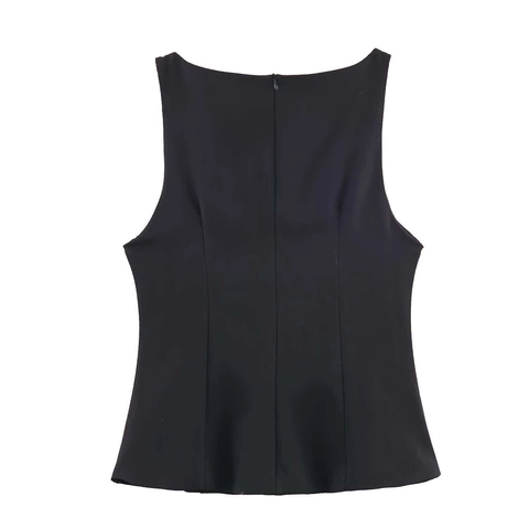 Dames Zwart Mouwloos Camisole Top Met Kristallen Sieraden Knoppen Chique Slim Fit Zomer Tank Top Voor Casual Feest