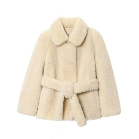 Abrigo Elegante de Piel Sintética para Mujer Chaqueta de Peluche Cálida y Gruesa Con Cinturón Solapa Manga Larga Color Sólido Otoño Invierno Ropa de Abrigo