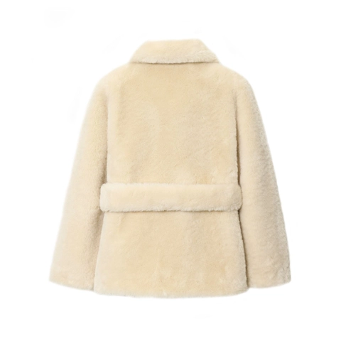Abrigo Elegante de Piel Sintética para Mujer Chaqueta de Peluche Cálida y Gruesa Con Cinturón Solapa Manga Larga Color Sólido Otoño Invierno Ropa de Abrigo