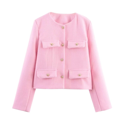 Elegante Giacca in Tweed da Donna Girocollo Capispalla Corto Bottoni Dorati Cardigan Vintage Intrecciato per Moda Autunno Inverno