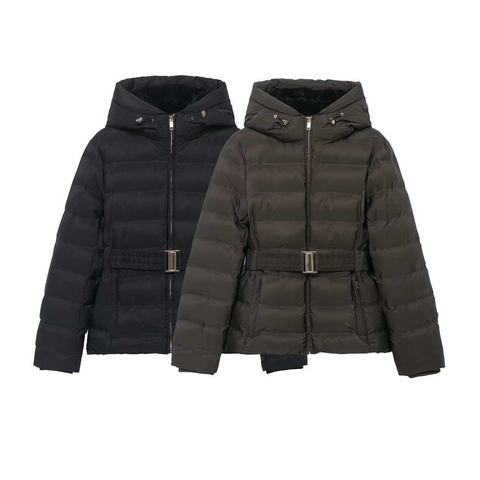 Dames Winter Gevoerde Jas Met Capuchon Winddicht Waterdicht Slim Fit Gewatteerde Puffer Jas Met Riem Effen Kleur Warme Bovenkleding