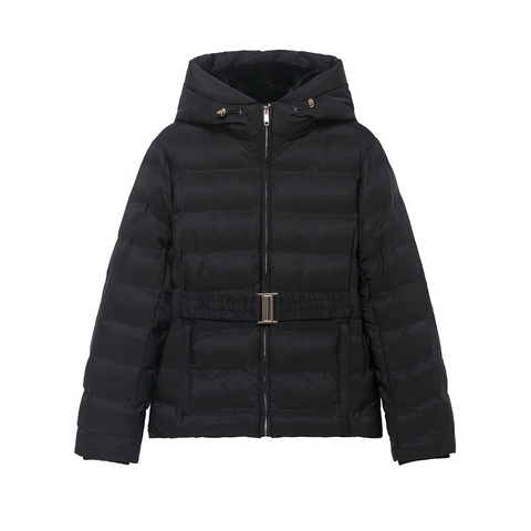 Dames Winter Gevoerde Jas Met Capuchon Winddicht Waterdicht Slim Fit Gewatteerde Puffer Jas Met Riem Effen Kleur Warme Bovenkleding
