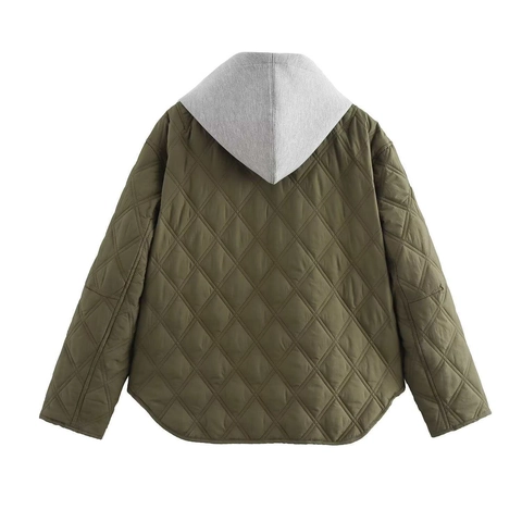 Veste Matelassée Décontractée Ample à Capuche Femme Mi-longue Rembourrée Manches Longues Vert Olive Manteau d'Hiver Chaud