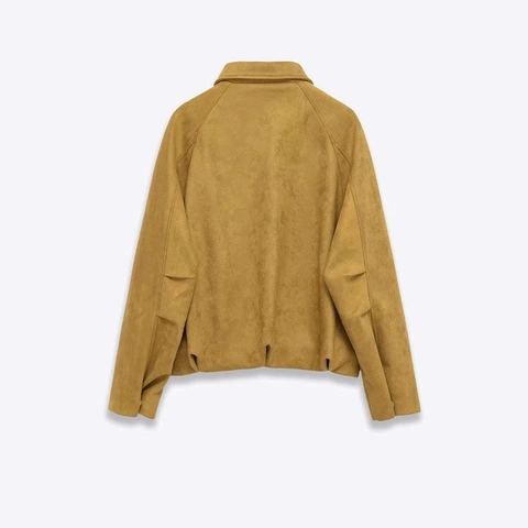 Damen Wildlederimitat Jacke Mit Reißverschluss Metall Druckknöpfen Raglanärmeln Vintage Loose Fit Casual Herbst Mantel