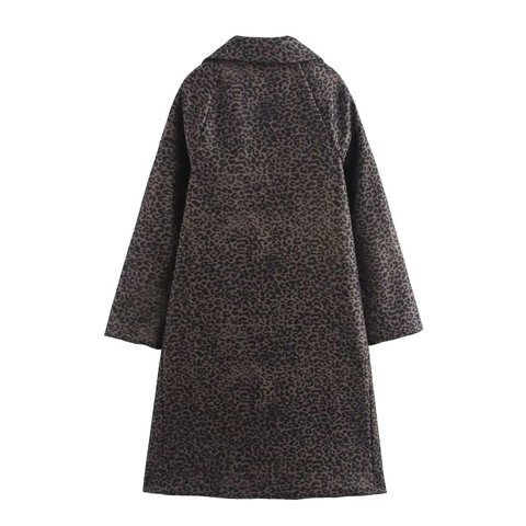 Vintage Luipaardprint Lange Jas Voor Dames Reverskraag Enkele Rij Knoppen Losse Polyester Overjas Herfst Mode Bovenkleding