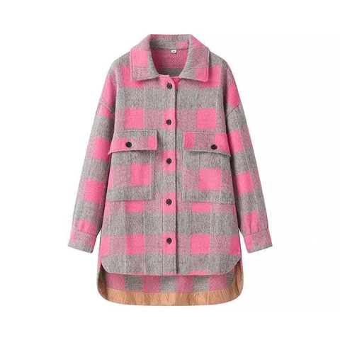 Giacca Camicia da Donna a Quadri Casual Vestibilità Larga Manica Lunga con Bottoni e Tasche Invernale Spessa Spazzolata
