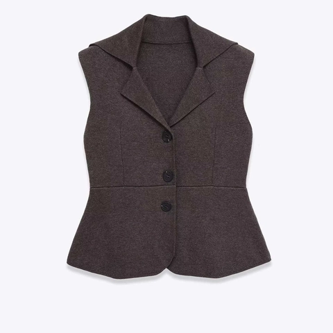 Damen Elegant Reverskragen Ärmellos Weste Einreihig Slim Fit Schößchen-Saum Weste Büro Einfarbig Polyester Top