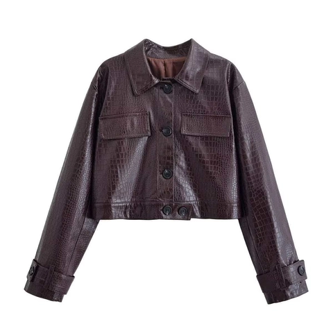 Dames Krokodillenreliëf PU Leren Jas En Rechte Broek Bourgondië Casual Kunstleren Herfst Outfit Kleding