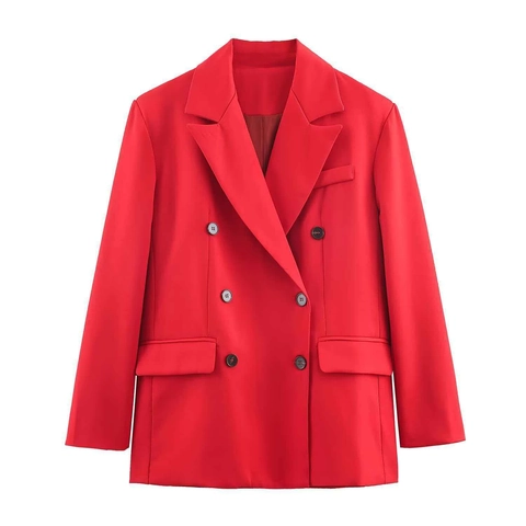 Dames Rode Rokset met Double-Breasted Blazer en A-lijn Midi-rok Elegante Polyester Stof voor Kantoorgebruik en Dagelijks