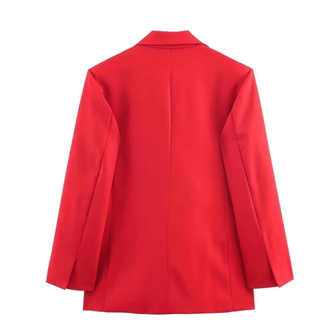 Dames Rode Rokset met Double-Breasted Blazer en A-lijn Midi-rok Elegante Polyester Stof voor Kantoorgebruik en Dagelijks