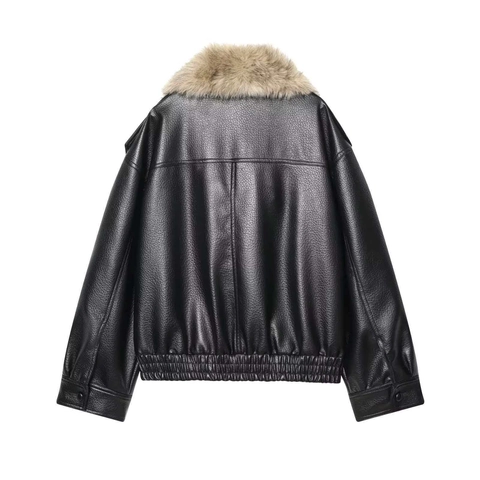 Damen Kunstleder Bikerjacke Mit Abnehmbarem Kunstpelzkragen Warmer Winter Moto Mantel Für Damen Mode Casual Outerwear