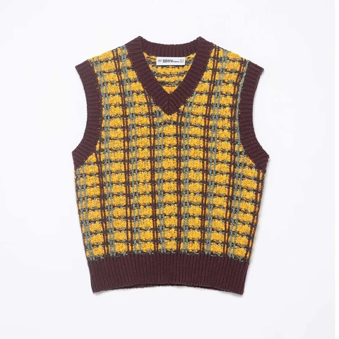Gilet in Maglia a Quadri Vintage Scollo a V Senza Maniche Maglione a Trama per Donna Casual Moda Autunno Maglieria Gilet