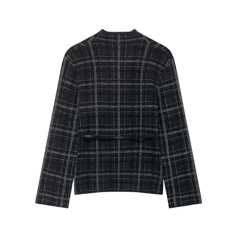 Eleganter Karomuster Perlenbesetzter Strick Cardigan Für Damen Slim Fit Langarm Jacke Mit Gürtel Anspruchsvolle Herbstmode