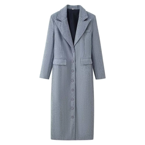Cappotto Lungo di Lana Elegante da Donna Tinta Unita Monopetto con Bavero Soprabito Caldo in Poliestere per Autunno Inverno