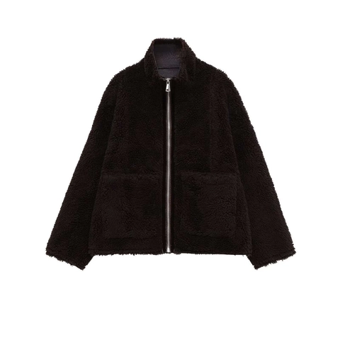 Women Winter Stand Collar Zipper Plush Jacket Sherpa Fleece Faux Fur Coat With Pockets Warm Casual Outerwear
