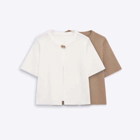 Women's Casual Short Sleeve Knit Cardigan Round Neck One Button Solid Color Polyester Cotton Blend Soft Sweater Top
