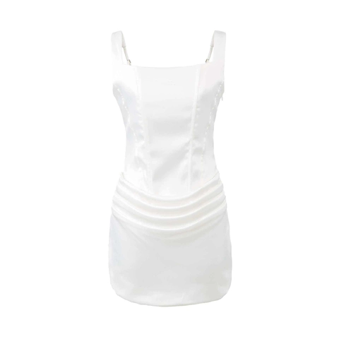 Women Sexy Satin Ruched Bodycon Mini Dress Square Neck Wide Straps Corset Boning Draped Slim Fit Sleeveless Party Night Out Dress
