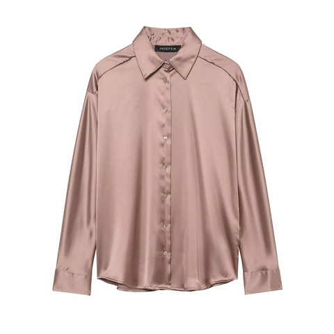 Women Elegant Satin Blouse Dropped Shoulder Long Sleeve Button Down Shirt Lapel Office Commute Solid Color Satin Top