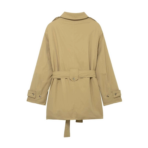Women's Khaki Mid-Length Trench Coat With Belt Epaulets Elegant Long Sleeve Lapel Commuter Solid Windbreaker Jacket