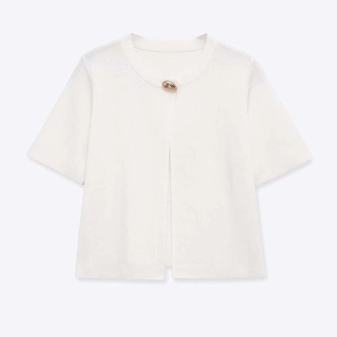 Women's Casual Short Sleeve Knit Cardigan Round Neck One Button Solid Color Polyester Cotton Blend Soft Sweater Top