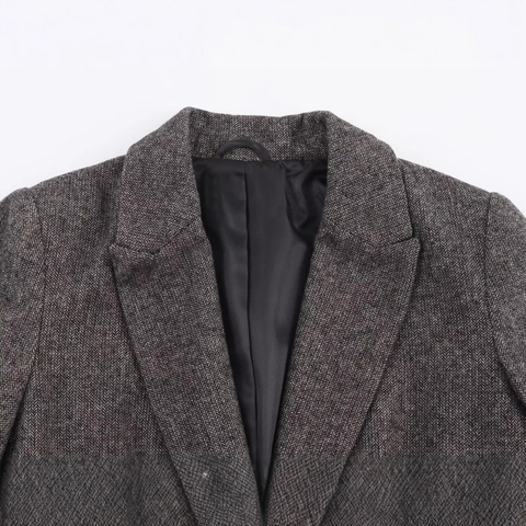 Dames Blazer Met Visgraatmotief Grijs Wollook Revers Eén Knoop Vintage Woon-werkverkeer Kantoor Jasje Bovenkleding