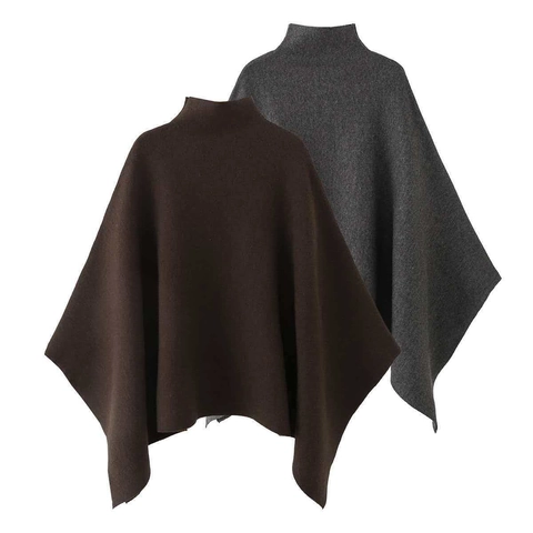 Dames Elegant Hoge Hals Gebreide Poncho Cape Asymmetrische Zoom Vleermuismouw Losse Pullover Warme Breigoed Wikkel