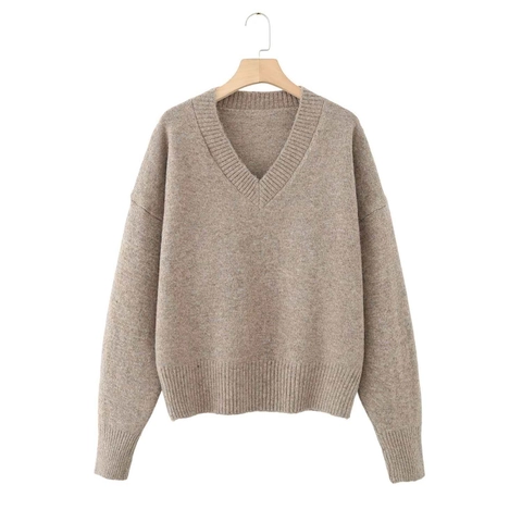 Maglione da Donna Casual con Scollo a V e Maniche Lunghe Pullover in Maglia Morbida Tinta Unita Autunno Moda Top