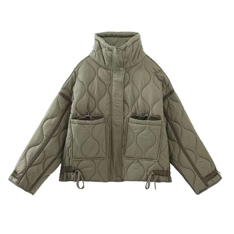 Cappotto Invernale da Donna Trapuntato Imbottito Vestibilità Larga Collo in Piedi Tinta Unita Antivento con Tasche